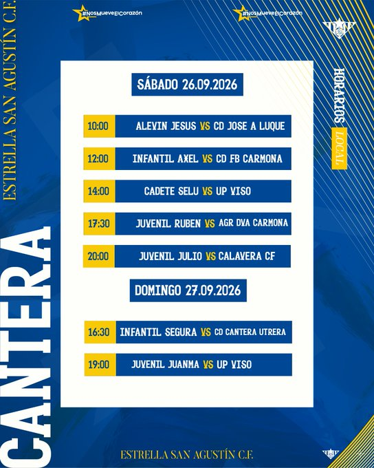 Horarios de los partidos de cantera del fin de semana del 26 y 27 de septiembre de 2026